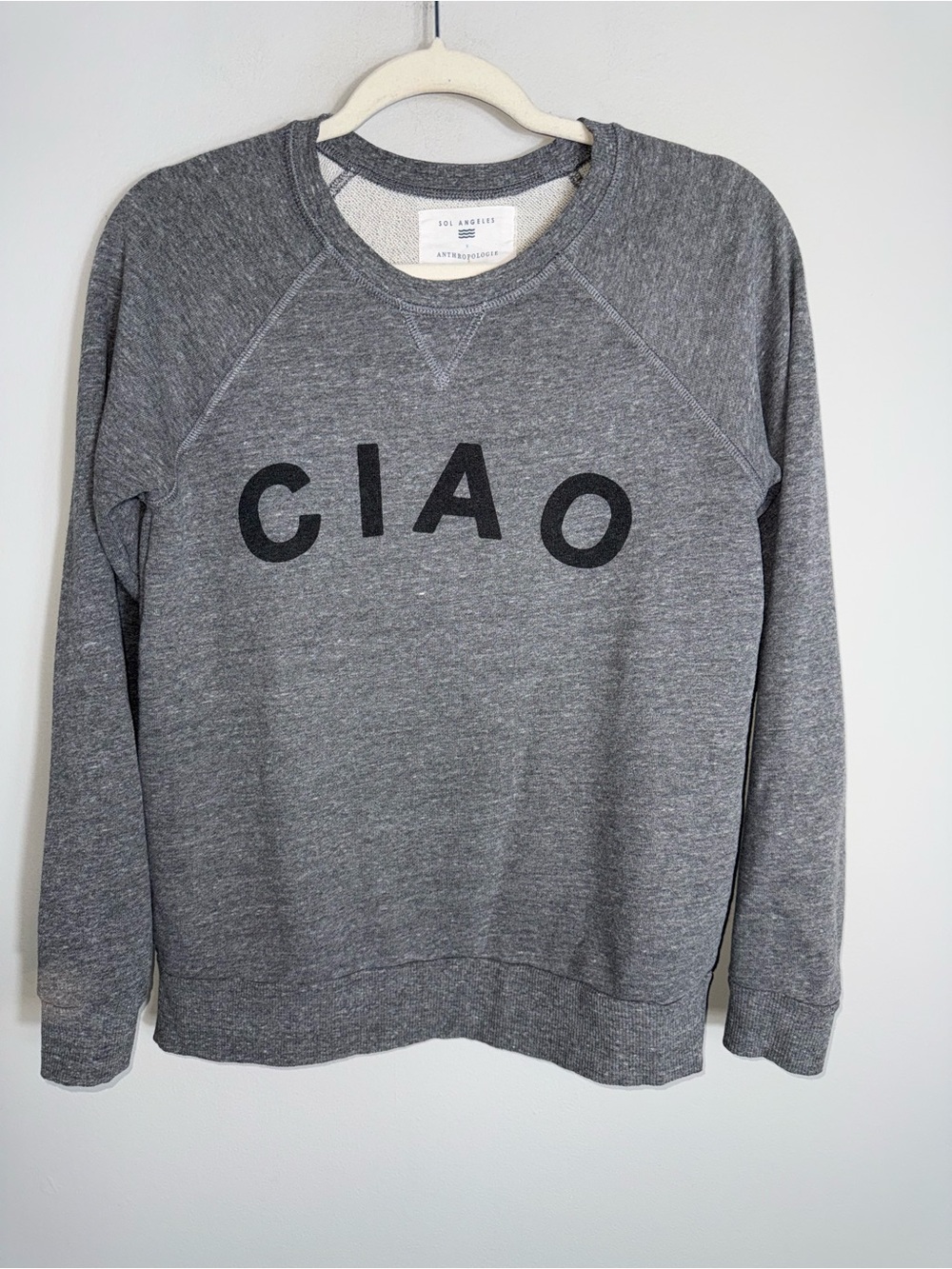 Sol Angeles Anthropologie 'Ciao' Pullover Sweatshirt-Gray-Size XS